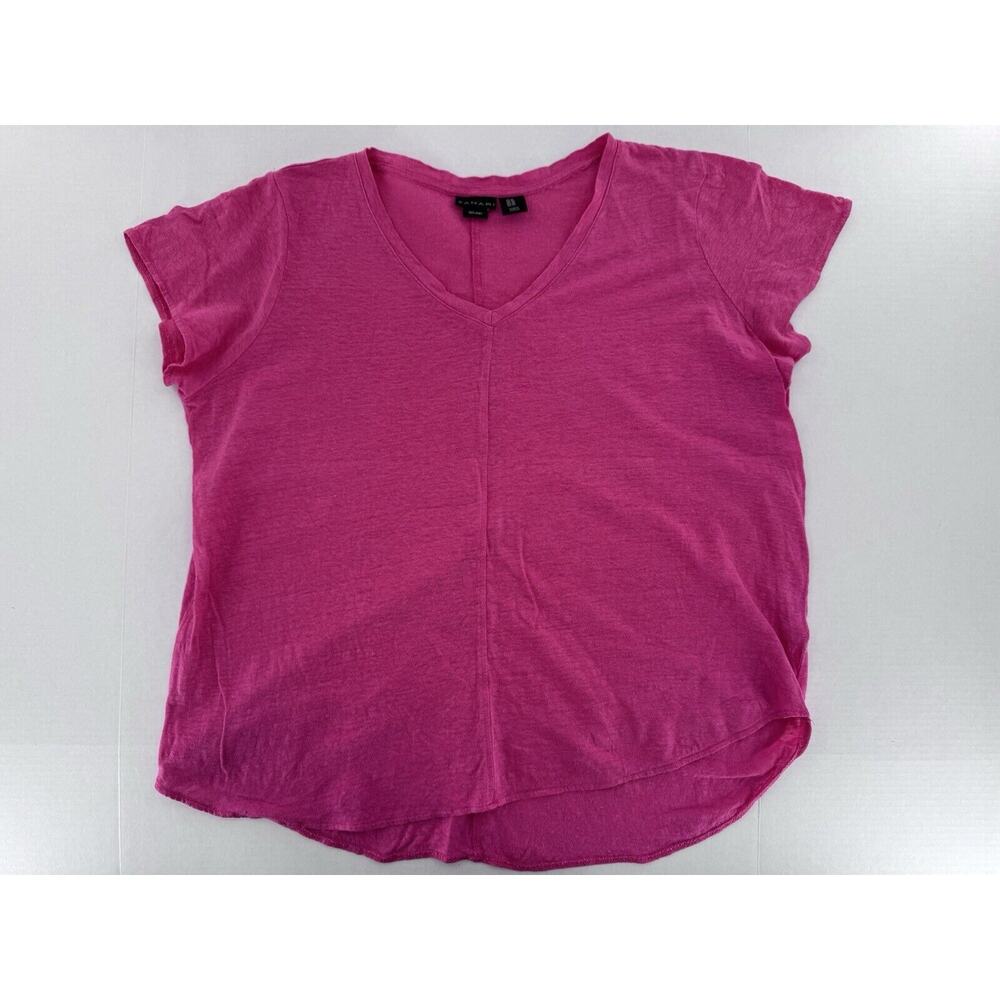 Tahari Shirt Top Sz 1X 100% Linen Pink V Neck Beach Boho Lagenlook Casual Light